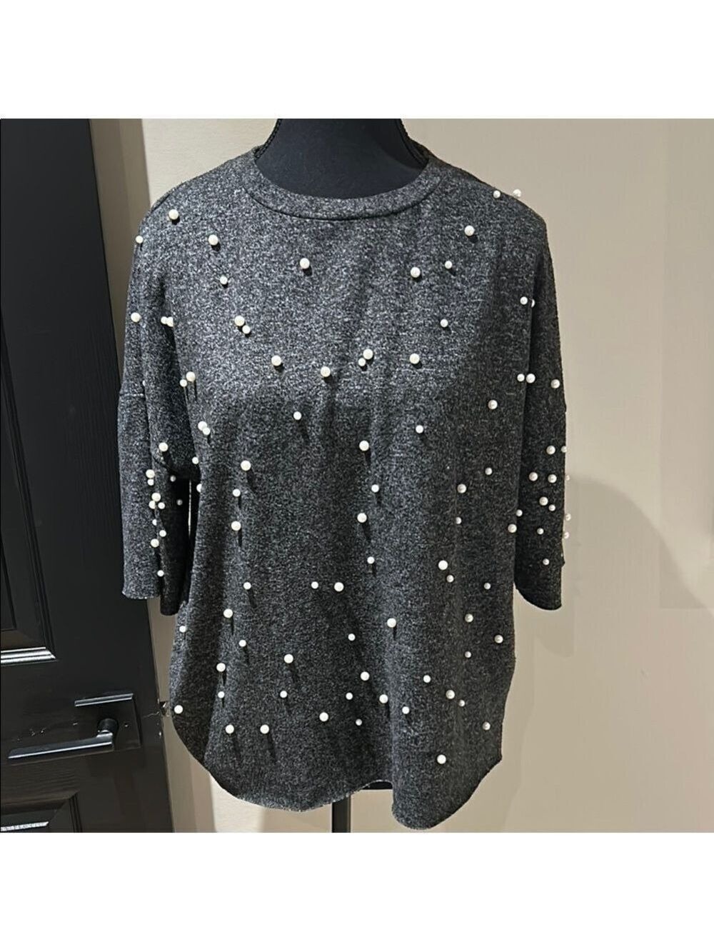 Gray Pearl Embellished Women's Top from Zara